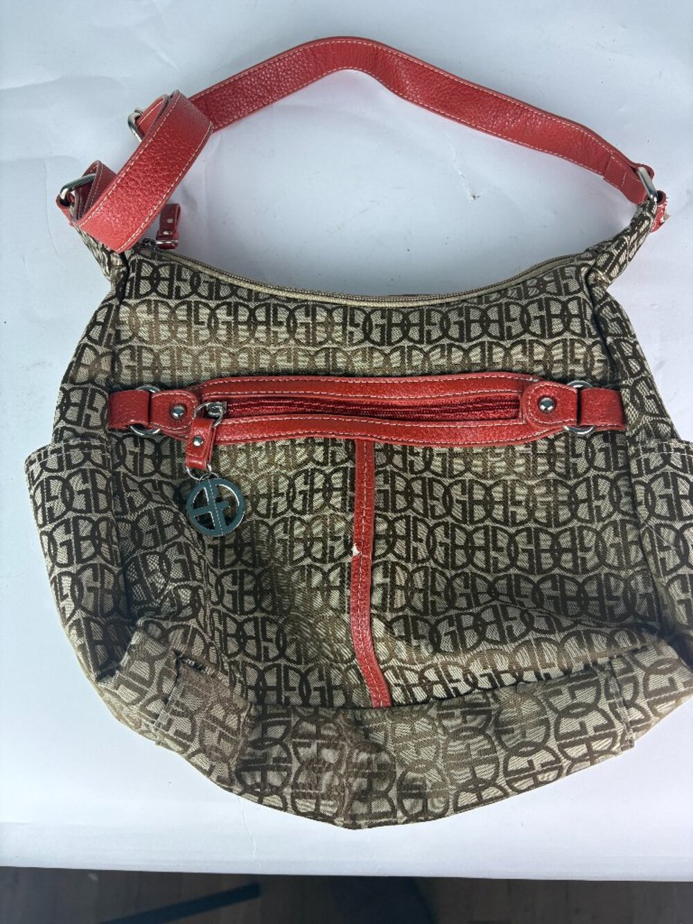 Giani Bernini Monogram Hobo Shoulder Bag Red Brown